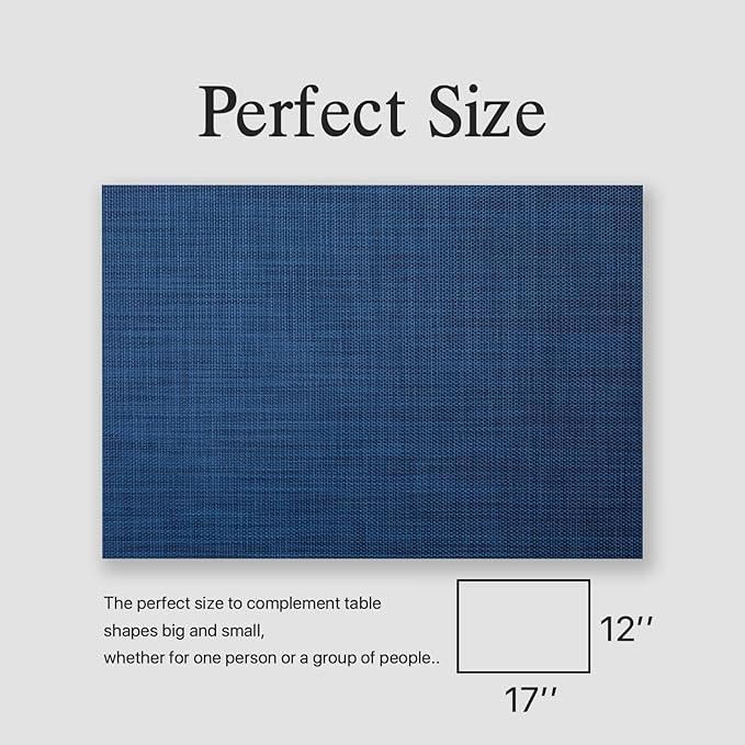 Placemats Set of 4 - Easy Clean Woven Vinyl Placemats for Dining Table, Indoor/Outdoor Place Mats, Washable PVC Table Mats(Navy Blue)
