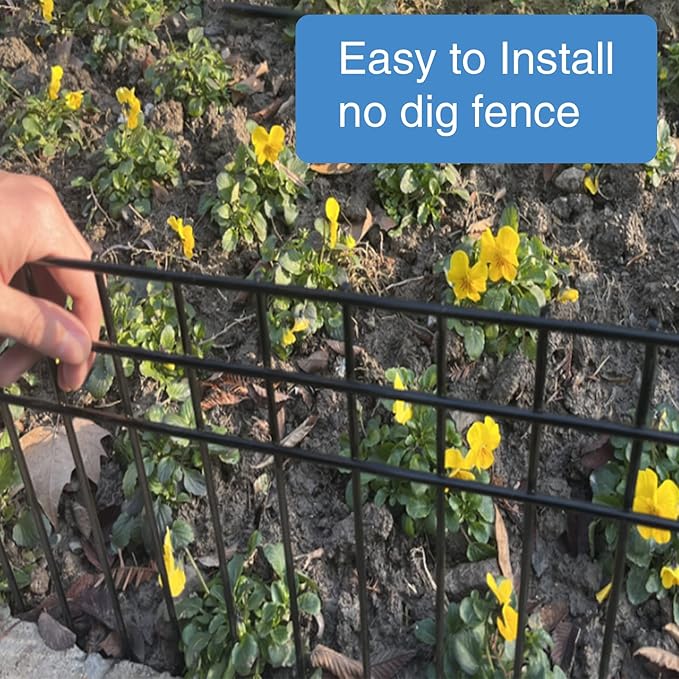 32x10-inch No Dig Animal Barrier Fence, 10 Pack Black Dig Protective Fence with 1.5 inch Spike spacing, Dog/Rabbit/Groundhog Underground Defence, for Outdoor Garden Patio