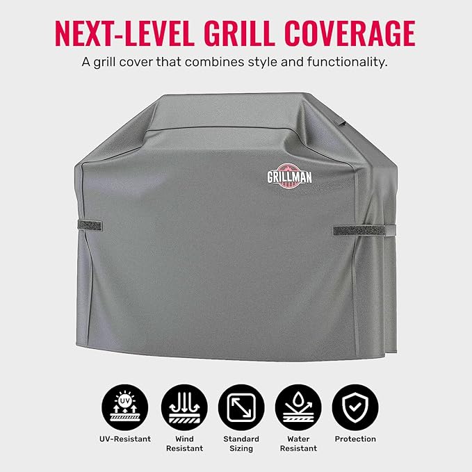 Grill Cover by Grillman, Gray, 60 Inch, BBQ Outdoor Grill Covers, Charcoal & Gas Grills, Waterproof, Rip-Proof, Weather-Resistant, Anti-UV, Barbecue Cover for Weber, Genesis, Charbroil, Nexgrill, etc
