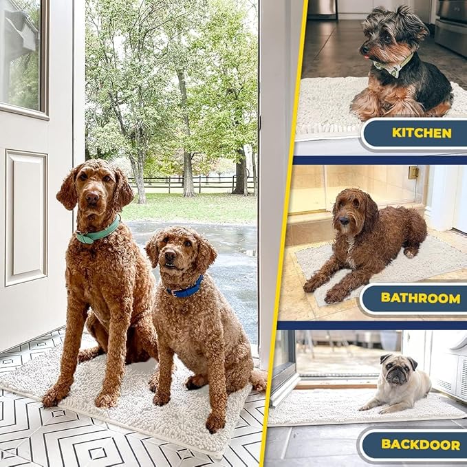 Muddy Mat® AS-SEEN-ON-TV Highly Absorbent Microfiber Door Mat and Pet Rug, Non Slip Thick Washable Area and Bath Mat Soft Chenille for Kitchen Bathroom Bedroom Indoor and Outdoor - White 24" x 120"