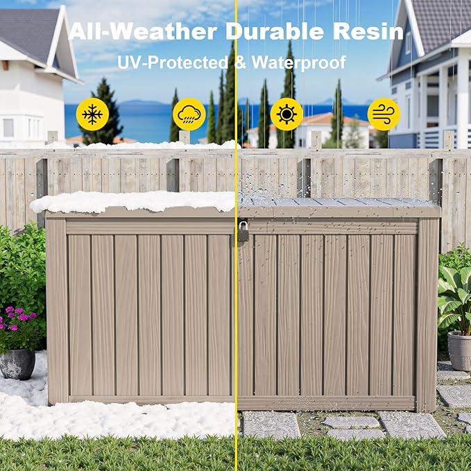 150 Gallon Outdoor Storage Box – Resin Deck Box with Lockable Lid, Waterproof Patio Furniture Storage for Tools, Garden & Yard Organization