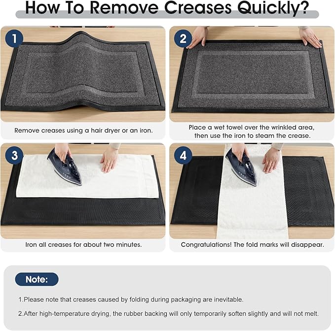 Front Door Mat Outside Entrance Indoor Doormat, 31" x 20" Outdoor Mats for Patio Waterproof, Outdoor Door Mats for Outside Entry, Indoor Rugs for Entryway, Sturdy Natural Rubber Entry Mat, Grey