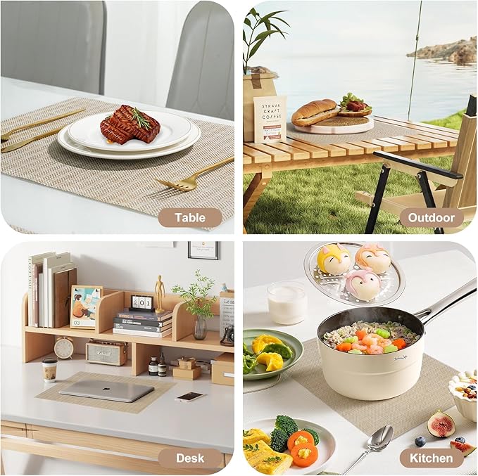 Placemats Set of 8,Non-Slip PVC Weave Table Mats Easy to Clean,Heat Resistant Place Mats for Kitchen Dining Table Decoration Indoor Outdoor,Beige