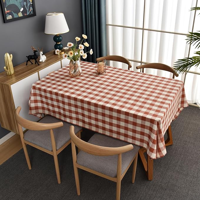 Gingham Table Cloth for Rectangle Tables Orange Checkered Plaid Tablecloth Heavy Duty Cotton Blend Washable & Wrinkle Table Cover for Outdoor Kitchen Dining Picnic Camping (52x98 Inch)