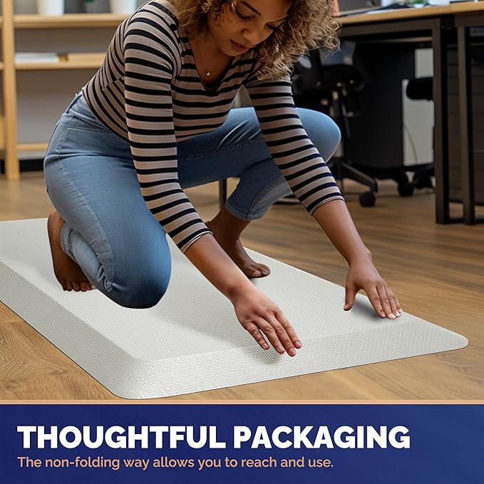 FEATOL Anti Fatigue Mats for Standing, 9/10 Extra Thick Ergonomic Standing Desk Mat, Comfort & Durable Memory Foam Standing Mat at Home,Office All Day (24" x 70", White, 2PC)