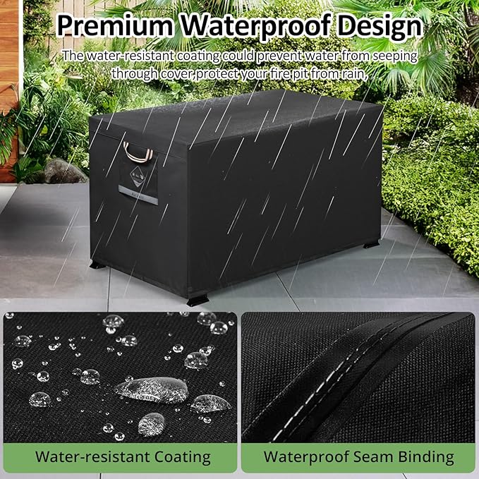 Gas Fire Pit Cover Rectangular 50,52 Inch - Never fades&100%Waterproof,600D Heavy-duty Outdoor Fire Table Cover Rectangle - 52 x 34 x 24 Inch-fireplace cover black