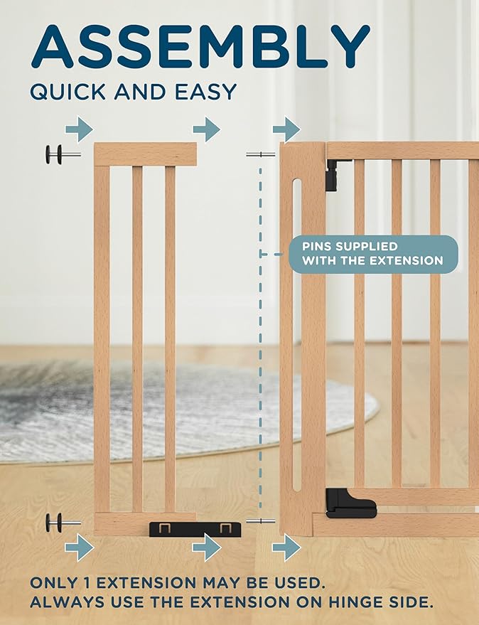 SizeWise™ Pressure Mounted Wooden Gate Extension 4" | Compatible with SizeWise Baby & Pet Gates | Custom Fit for Hallways & Doorways | Easy Installation | Solid Beech Wood Finish