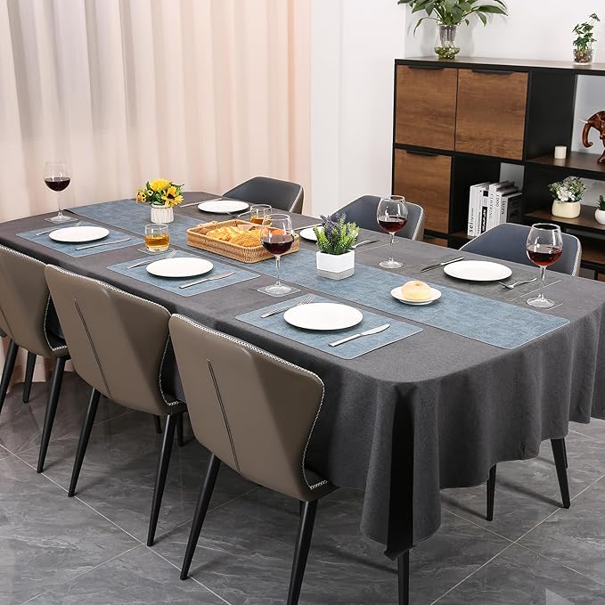 Table Runners 55 Inches Long, Dual-Sided Faux Leather Farmhouse Table Runner Waterproof Heatproof Non-Slip for Living Room Party Home Decor Holiday Decorations(Gray Light Blue, 15 x 55 Inch)