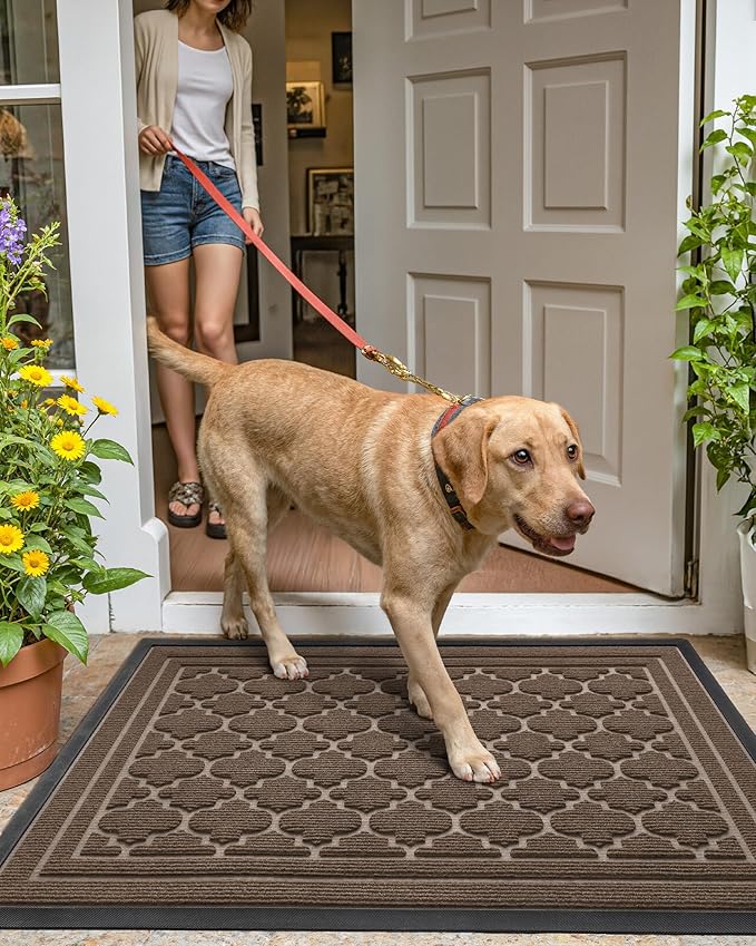Color&Geometry Large Front Door Mat Outside Entrance, Heavy Duty Non Slip Low Profile Doormat for Entryway, Trap Dirt and Moisture Welcome Mats All-Weather, Easy Clean, Patio, Garage, 36"x60" Brown