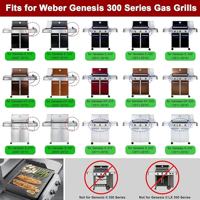 GasSaf 19.5" Grill Grates for Weber Genesis 300, Weber Genesis Grill Grates 7524 7528, 7MM SUS304 Replacement Parts for E310 E320 E330 S310 S320 S330(2007-2016), Pit Boss PB700 Series Cooking Grids