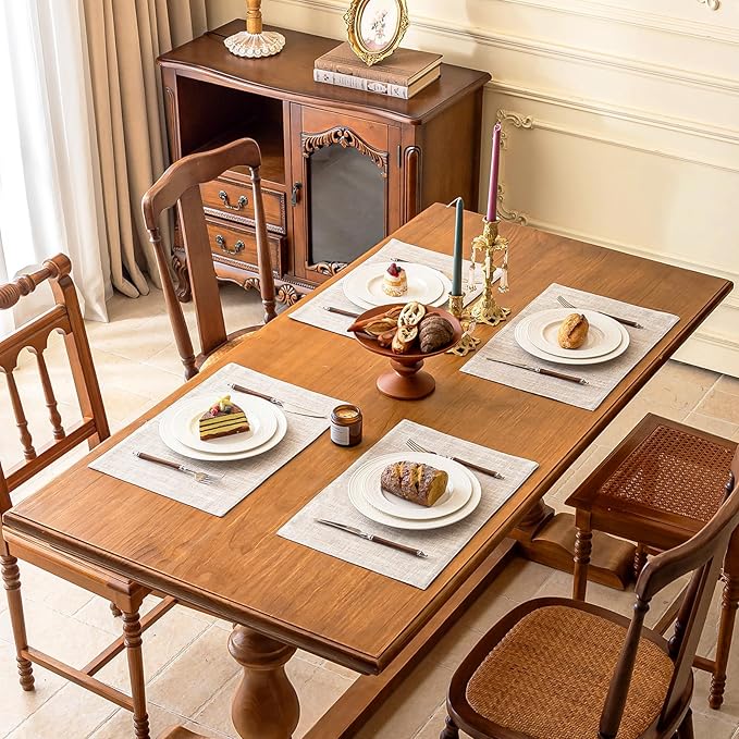 KXN Placemats Set of 6, Dual-Layer Thickened Faux Linen Table Mats, Heat Resistant & Wrinkle-Free, Machine Washable Cloth Place Mats for Kitchen Dining Indoor Outdoor (Cream)