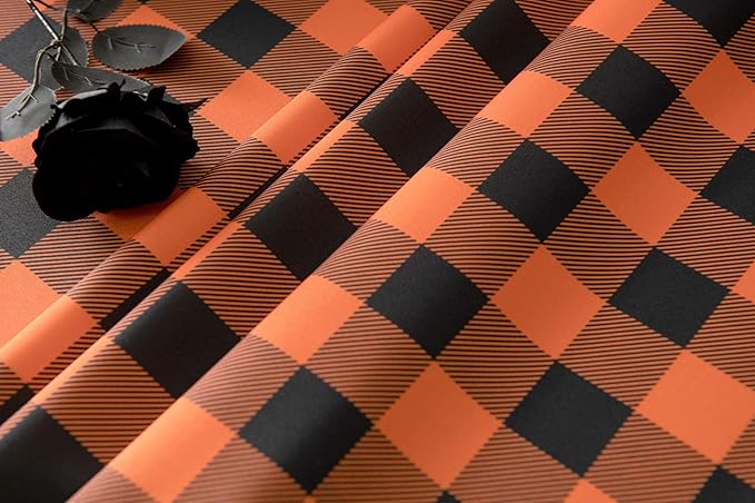 Waterproof Gingham Festive Tablecloth Fabric - Oblong 52x70 Inch Classic Buffalo Tartan Autumn Table Cloth for Outdoor Use - Halloween Coloring Tabletop Cover for Dinner, BBQs, and Parties