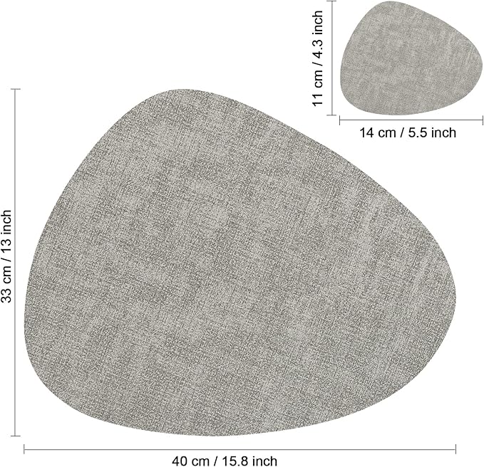 Placemats and Coasters, Washable Reversible Placemats Round Faux Leather Wipeable Place Mats Non Slip Heat Resistant Indoor Outdoor Table Mats (Set of 6, Gray Blue)