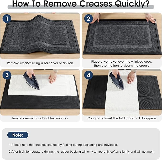 Front Door Mat Outside Entrance Indoor Doormat, 31" x 20" Outdoor Mats for Patio Waterproof, Outdoor Door Mats for Outside Entry, Indoor Rugs for Entryway, Sturdy Natural Rubber Entry Mat, Drak Gray