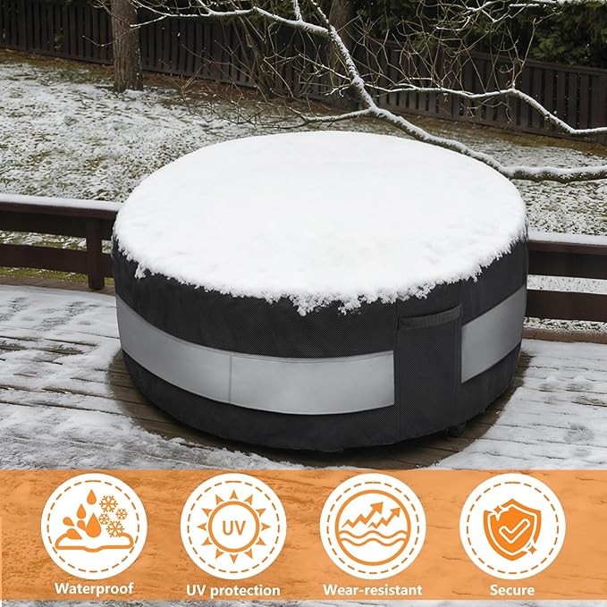 Round Patio Bar Height Table and Chair Cover Black Grey Waterproof Up to 10000pa for 90 x 43 Inch Outdoor Round Furniture Set Covers Patio Set Covers