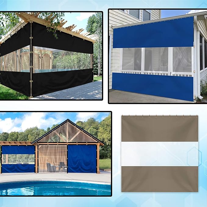Covers & all Outdoor Clear Panel Curtain, 12 oz Vinyl Outdor Curtains for Patio, Waterproof & Weather Resistant Tarp with Brass Grommets for Pergola, Porch, Gazebos, Balcony (10’ H x 7’ W Feet, Beige)