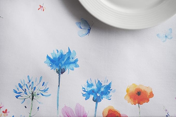 Maison d' Hermine Table Cloth Rectangle Table 100% Cotton 60 x 108 Inches Tablecloth Reusable for Dining Room, Farmhouse, Home, Party, Festive & Wedding Spring Summer - Flower in The Field