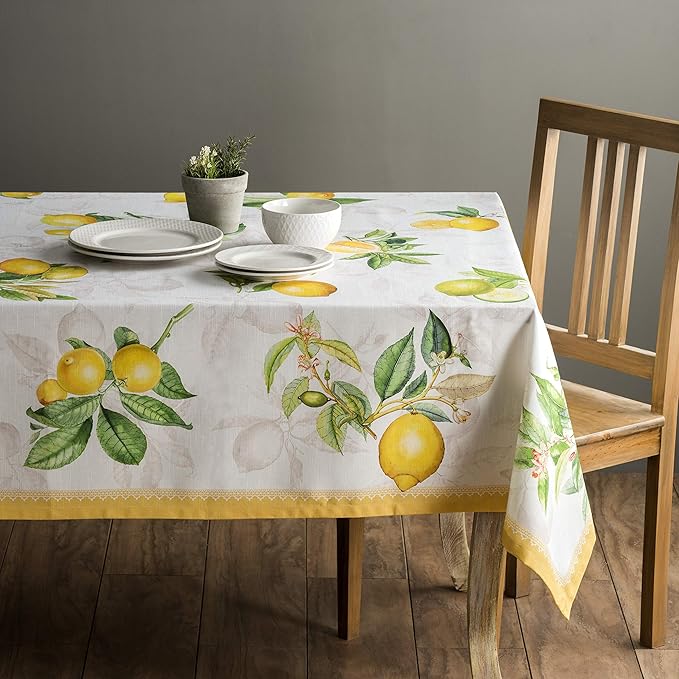 Maison d' Hermine Table Cloth Rectangle Table 100% Cotton 70 x 108 Inches Tablecloth Reusable Decorative for Dining Room, Farmhouse, Home, Party, Festive & Wedding Spring Summer - Limoncello