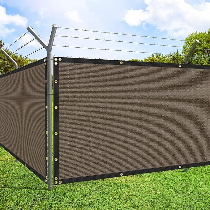 ECOOPTS 8'x68' Privacy Fence Screen Windscreen with Copper Grommets, Fit for Commercial Fence and Residential Garden Outdoor 90% UV Blockage, Cable Zip Ties Included (Brown)
