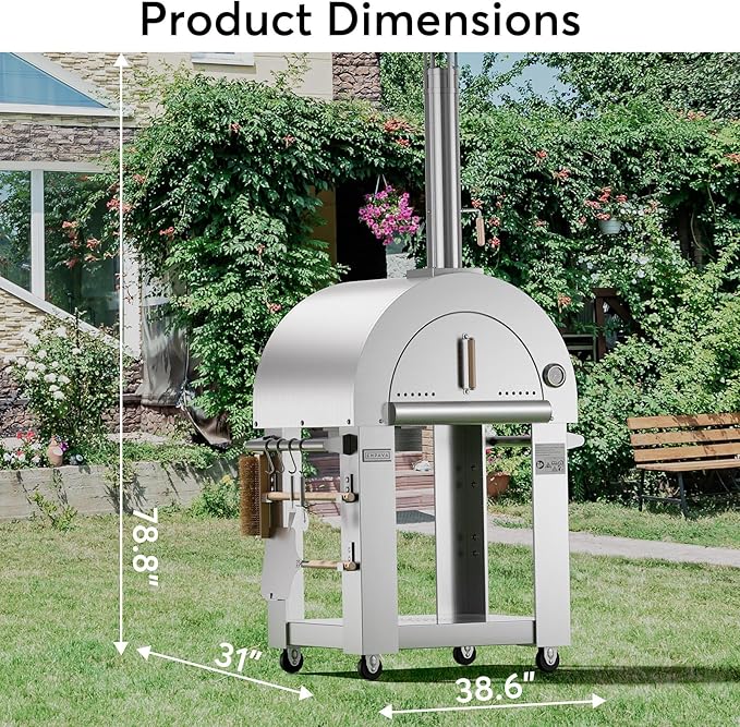 Pizza Oven, wood fire pizza oven for Outside Kitchen, Pizza Maker Oven Grill for Camping Backyard Party,38.6 Inch, Silver