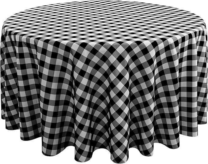Waterproof Plaid Tablecloth Fabric - Round 120 Inch Classic Gingham Checker Table Cloth for Indoor/Outdoor Use - Buffalo Table Cover for Picnics, BBQs, and Parties