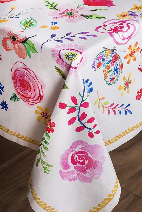 Maison d' Hermine Table Cloth Rectangle Table 100% Cotton 60 x 108 Inches Tablecloth Reusable for Dining Room, Farmhouse, Home, Party, Festive & Wedding Spring Summer - Happy Florals - Sweety