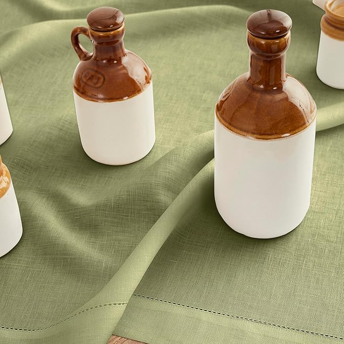 Solino Home Linen Moss Green Table Runner 120 Inches Long - 100% Pure Linen Hemstitch 14 x 120 Inch Table Runner for Dining, Winter, Spring, Easter, St Patricks Day - Classic Hemstitch