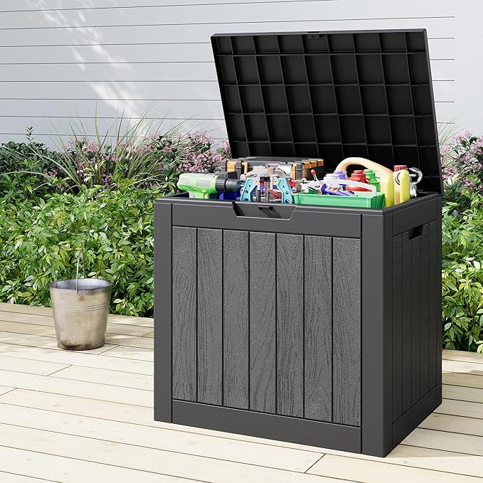 KAMABOKO 32 Gallon Outdoor Storage Box 2 Pack All-Weather Deck Box for Patio Furniture, Package Deliveries, Garden Tools, Pool Supplies & Cushions, Black