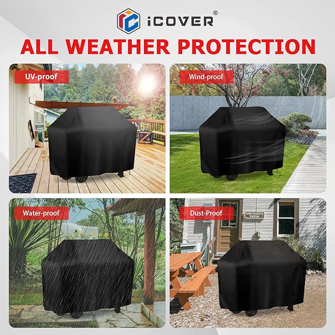 iCOVER Grill Cover, 70 inch BBQ Grill Cover for Outdoor Grill, Anti-UV & Fade Resistant Gas Grill Cover, Waterproof Barbecue Grill Covers for Weber, Char-Broil, Nexgrill and More, Black
