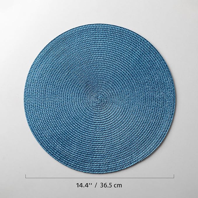 Round Placemats Set of 6 Plastic Woven Placemats Washable Wipeable Table Mats for Dining Table Heat Resistant Non-Slip Circle Place Mats (Royal Blue)