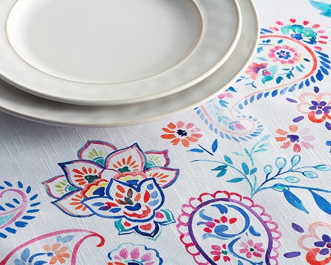 Maison d' Hermine Table Cloth Rectangle Table 100% Cotton 70 x 108 Inches Tablecloth Reusable Decorative for Dining Room, Farmhouse, Home, Party, Festive & Wedding Spring Summer - Indian Floral