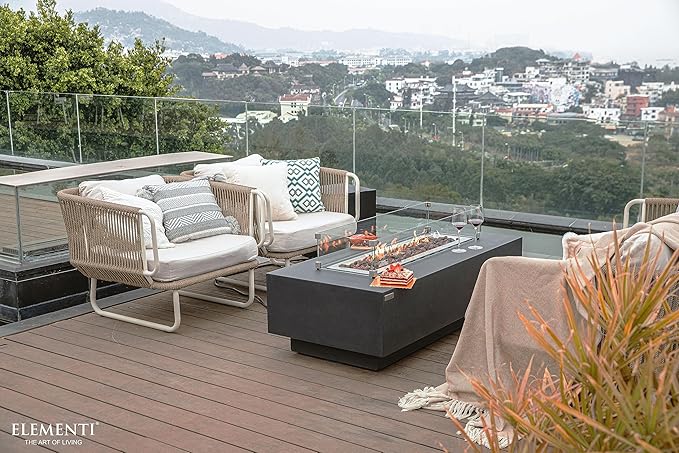 Elementi | Granville Gas Fire Pit Cast Concrete 60" Rectangular Fire Table, Outdoor Fire Pit Electronic Ignition | Canvas Cover, Lava Rock Included | Dark Gray (Propane Gas)