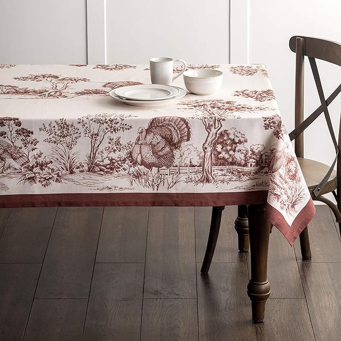 Maison d' Hermine Table Cloth Square Table 100% Cotton 54 x 54 Inches Fall Tablecloth Reusable Everyday Use for Thanksgiving Christmas Decorations Dining Farmhouse Party (Holy Jouy - Brown)