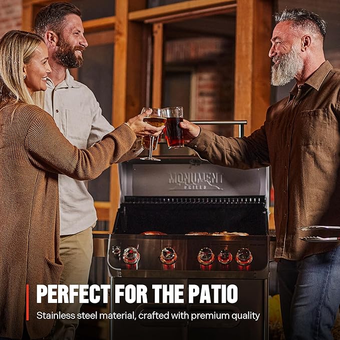 Monument Grills 4+1 Burner Natural Gas Grill with Hose, 50,000 BTU Stainless Steel Outdoor Patio Barbecue Grill with Smoker Box, Fast Heating, Knob Control, M415BZNG