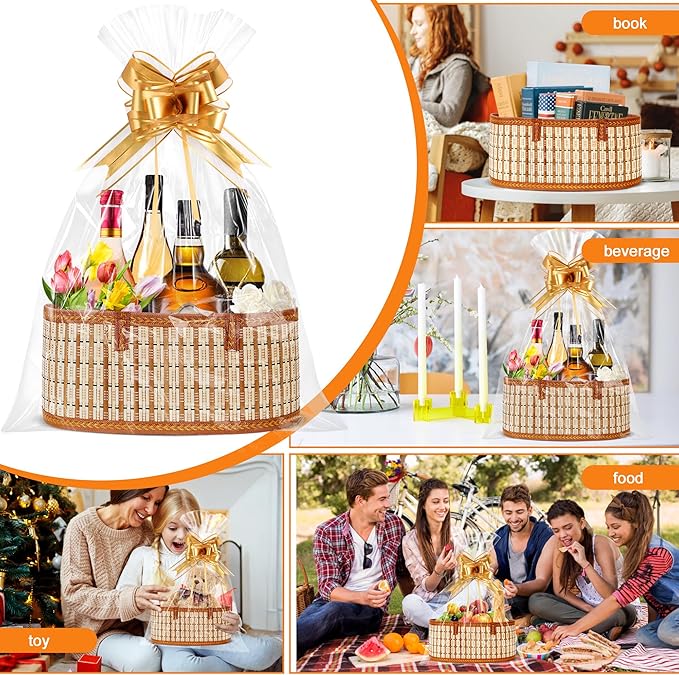 Orchidleaf 2 Set Baskets for Gifts Empty, Gift Empty Bamboo Basket Large, Foldable Woven Gift Basket with Handle for Baby Baptisms, Mother's Day, Christmas, Housewarming