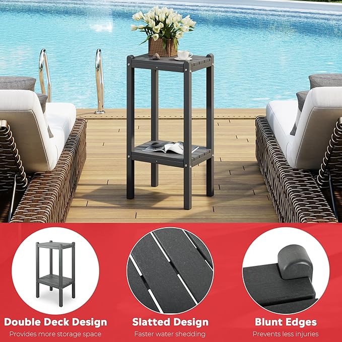 Costaelm Paradise 36"" Outdoor Adirondack HDPE 2-Tier Patio Side Table, Red, COS02990