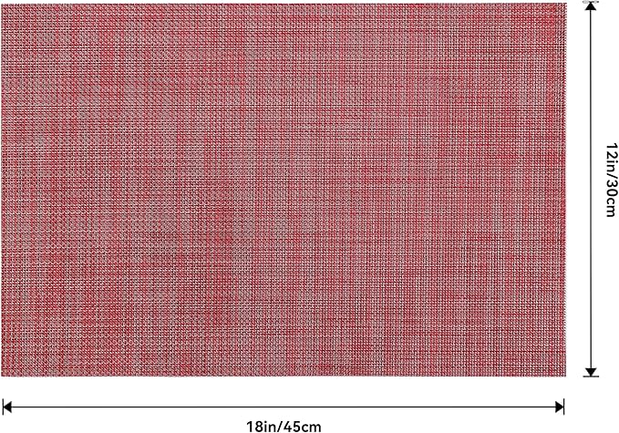 Leetaltree Red Placemats Set of 8 - Heat Resistant Non-Slip Place mats for Dining Table, Washable Durable PVC Vinyl Woven Table Mats(Red, 8)