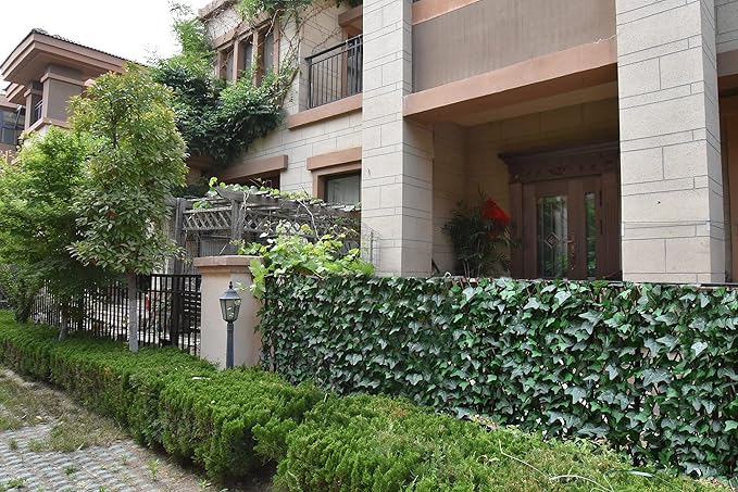 Expandable Fence Privacy Screen for Balcony Patio Outdoor,Decorative Faux Ivy Fencing Panel,Artificial Hedges (Single Sided Leaves) (4, Green-Ivy)