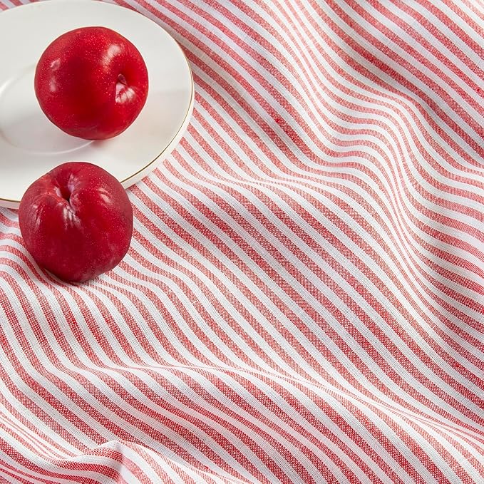 Solino Home Linen Table Runner 120 Inches Long - Narrow Stripe, 100% Pure Linen Red and White Table Runner 14 x 120 Inch for Dining, Valentines, Winter, Spring, Easter