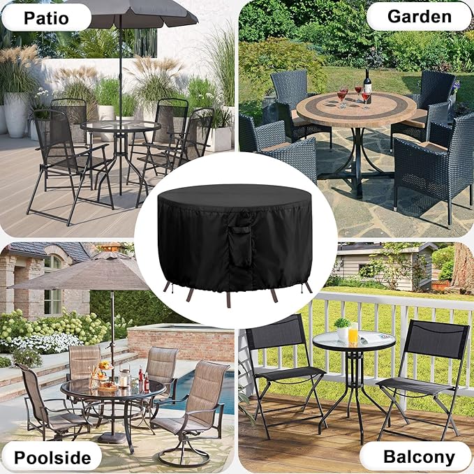 OutdoorLines Outdoor Waterproof Patio Table Furniture Set Covers - Round Couch Sectional Cover Outside Weatherproof Patio Furniture Covering for Deck, Lawn and Backyard 62" Dia x 28" H, Black