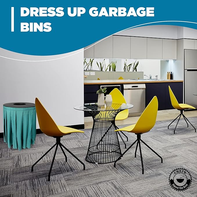 Black Trash Can Topper Cover With Solid Pleated Skirt | Designed to Fit 32 & 35 Gallon Trash Cans | Elegant Party Supplies for Weddings, Banquets, Birthday Parties & More (Black Top Red Skirt)
