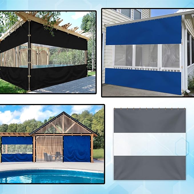 Covers & all Outdoor Clear Panel Curtain, 12 oz Vinyl Outdor Curtains for Patio, Waterproof & Weather Resistant Tarp with Brass Grommets for Pergola, Porch, Gazebos, Balcony (10' H x 7' W, Gray)