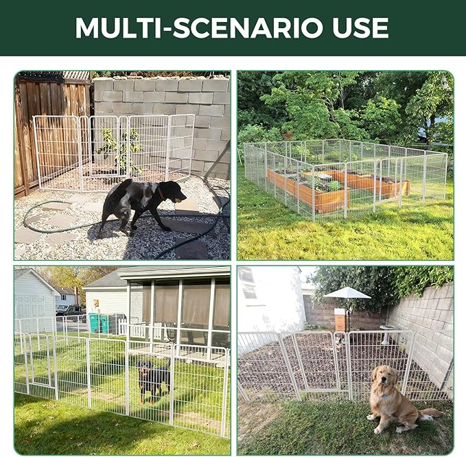 FXW Garden Fence Outdoor for The Yard – 45in(H) x 18.2ft(L) Heavy Duty Metal Animal Barrier for Dog and Rabbit, Decorative Dog Fence, 8 Panels, White