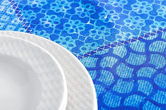 Maison d' Hermine Table Cloth Rectangle Table 100% Cotton 60 x 90 Inches Tablecloth Reusable Decorative for Dining Room, Farmhouse, Home, Party, Festive & Wedding Spring Summer - Indigo Love