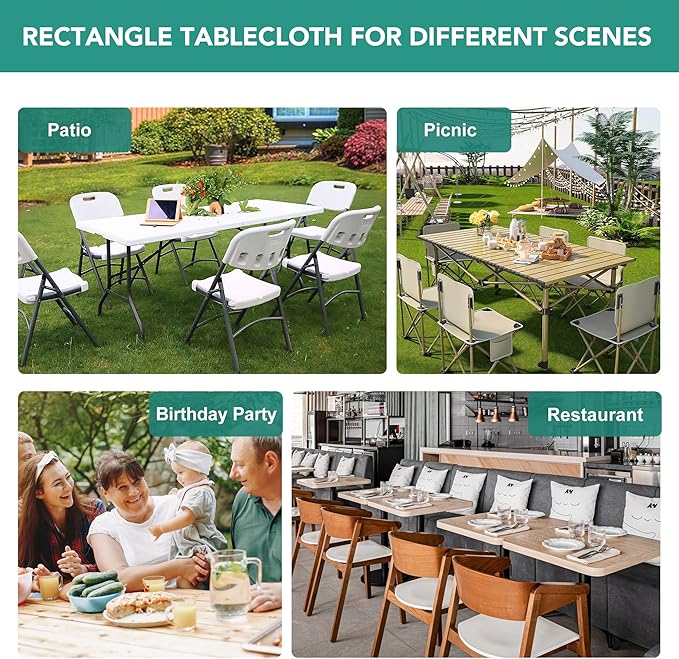 LUSHVIDA 6 Packs Vinyl Tablecloths with Flannel Backing for 6ft Rectangle Folding Table Cloths - Waterproof Plastic Picnic Table Covers with Elastic Corners, 30x72 inch, Teal