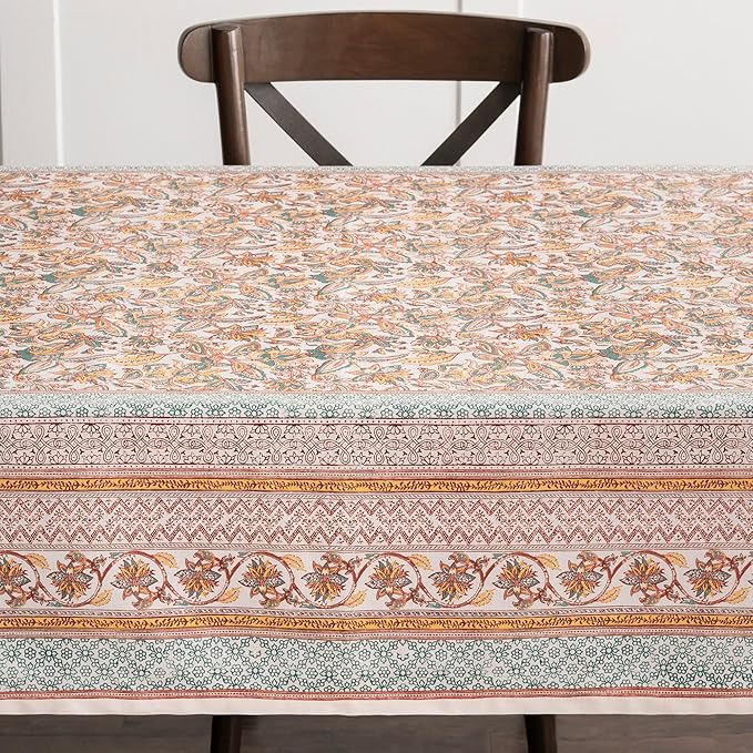 Maison d' Hermine Table Cloth Rectangle Table 100% Cotton 70 x 90 Inches Fall Tablecloth Reusable Everyday Use for Thanksgiving Christmas Decorations Dining Farmhouse Party (Nila)