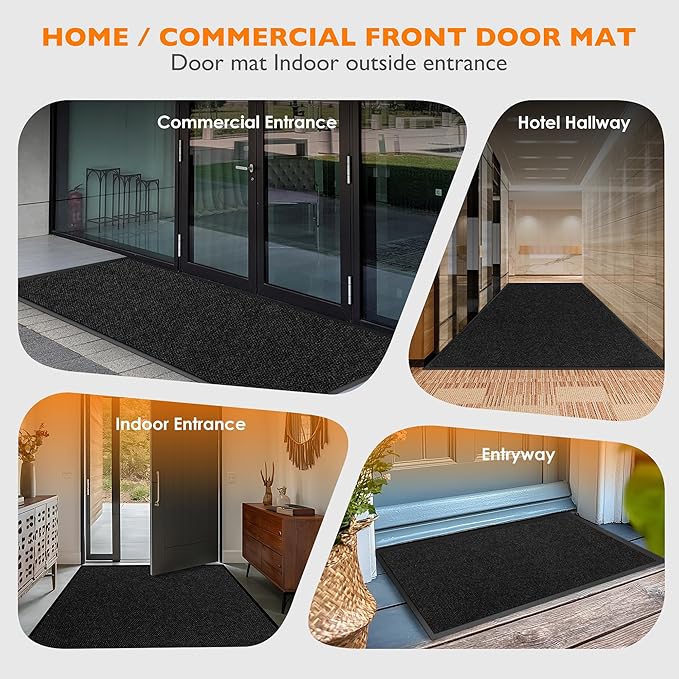 Custom Size Extra Large Front Door Mat, 3FT x 56FT Indoor Outdoor Entrance Commercial Floor Mat, Heavy Duty Dirt Trapper Doormat for Entryway Welcome Mat, Low Profile, Non-Slip, Waterproof