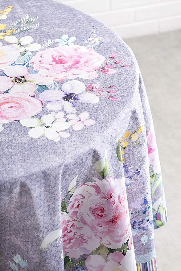 Maison d' Hermine Table Cloth Round Table 100% Cotton 63 Inches Tablecloth Reusable Decorative for Dining Room, Farmhouse, Home, Party, Festive & Wedding Spring Summer - Sweet Rose Lavender - Lush