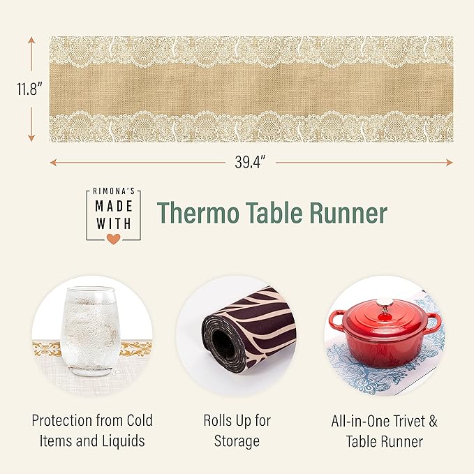 RIMONA'S Thermo Heat Resistant Table Runner and Trivet for Hot Dishes - Waterproof Hot Plates to Protect Table and Countertop - Kitchen & Dining 350F Heat Protector 40" - Fields of Blue