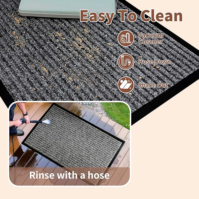 Front Door Mat Outdoor, Non-Slip and Heavy Duty Welcome Mat, Low Profile Easy Clean Indoor Outdoor Doormat for Patio Entryway with Durable PVC Backing.(Dark Grey 47"x31")